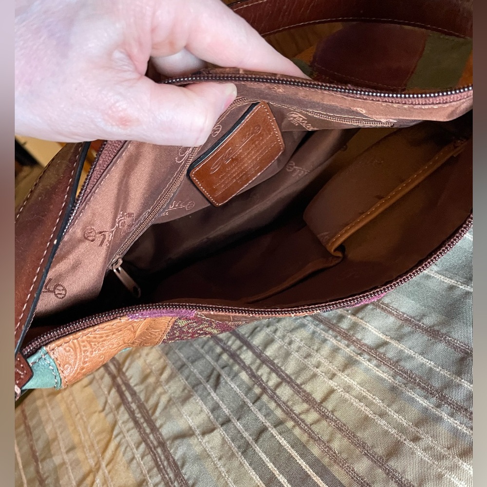 Fossil’s Leather, Suede, Tapestry Patchwork Satch… - image 6